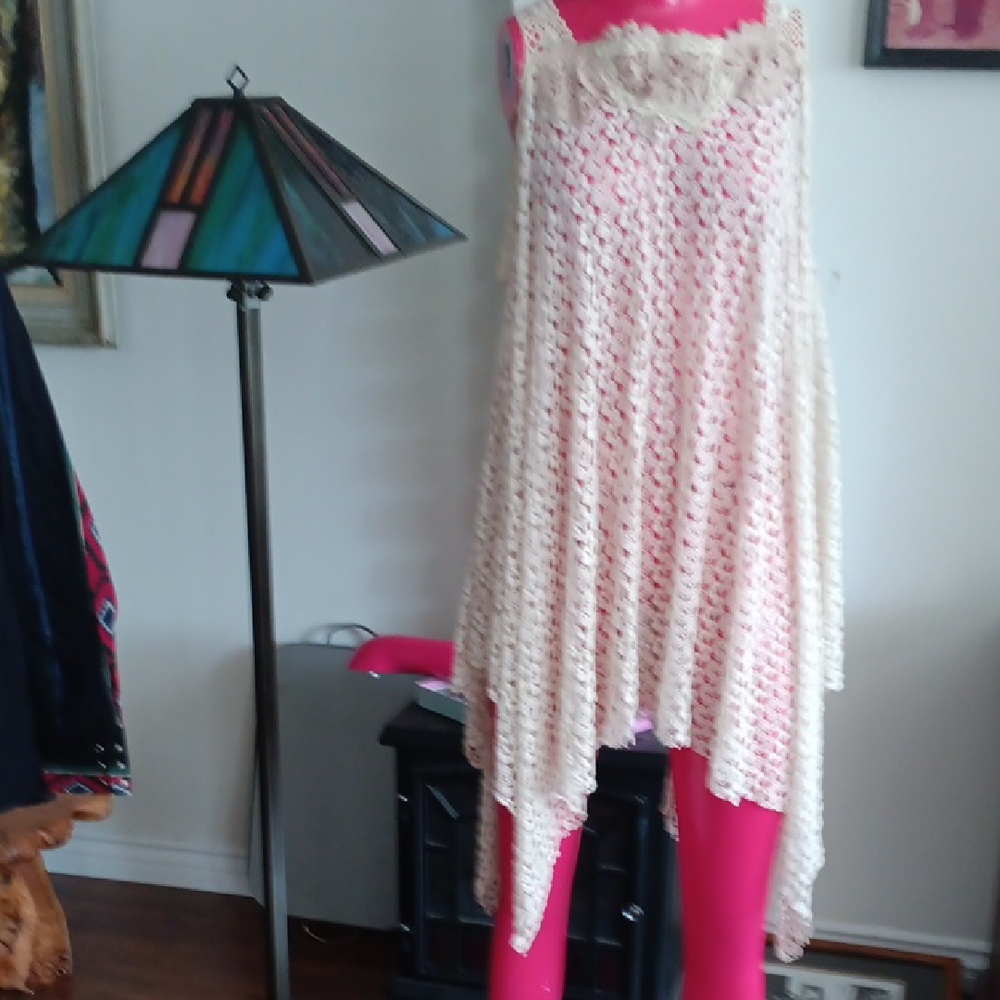 Cream and Pink Crochet Dress